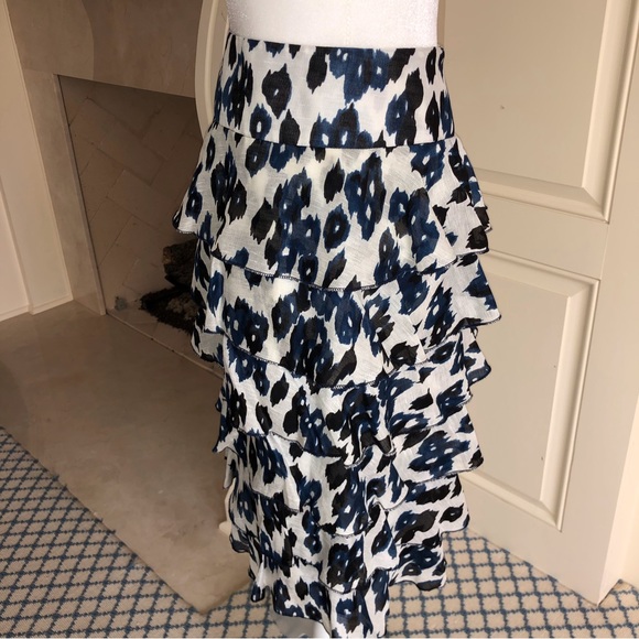 Worth Collection Blue, Black, and White Ikat Ruffled Skirt Size 8 - Picture 4 of 10